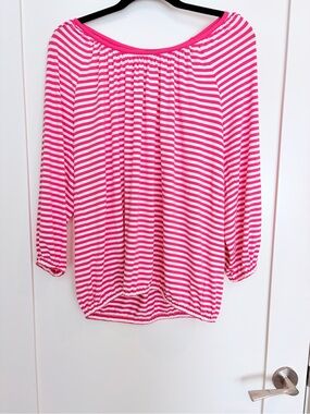 Michael Michael Kors Pink & White Striped Peasant Top – Size Medium